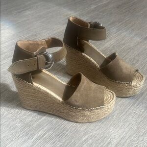 MARC FISHER-Olive Suede Espadrille Wedge Sandals